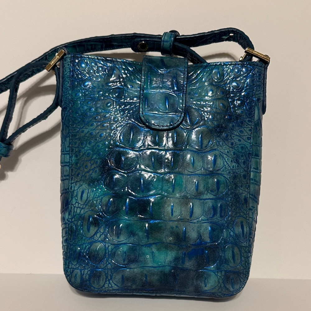 Brahmin Teal Croc-Embossed Adjustable Crossbody Bag - Picture 3 of 4